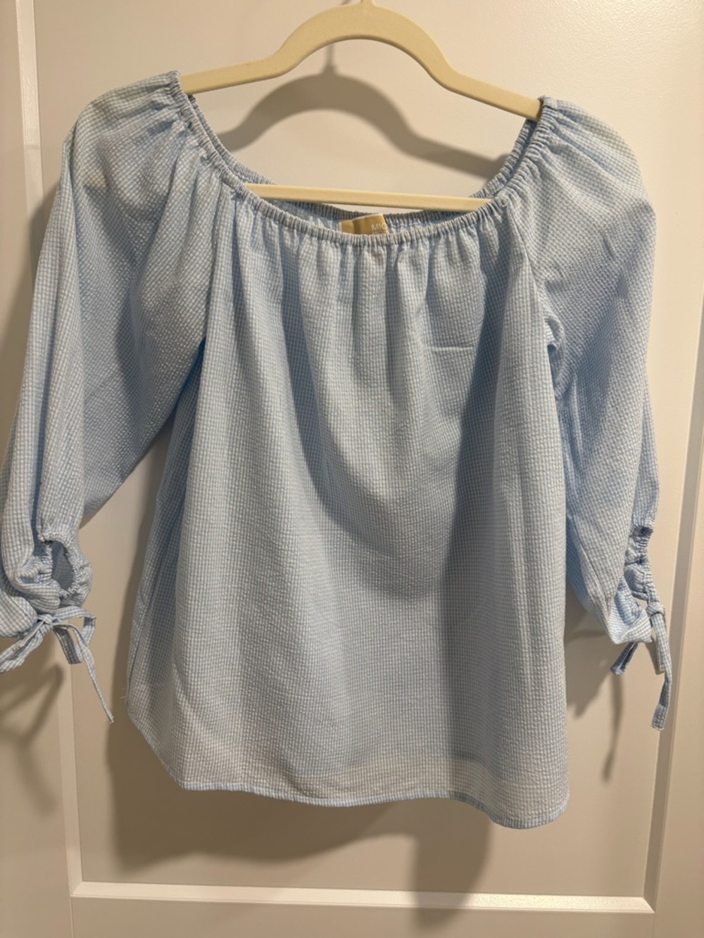 Michael Kors Light Blue Off-Shoulder Tie-Sleeve Blouse